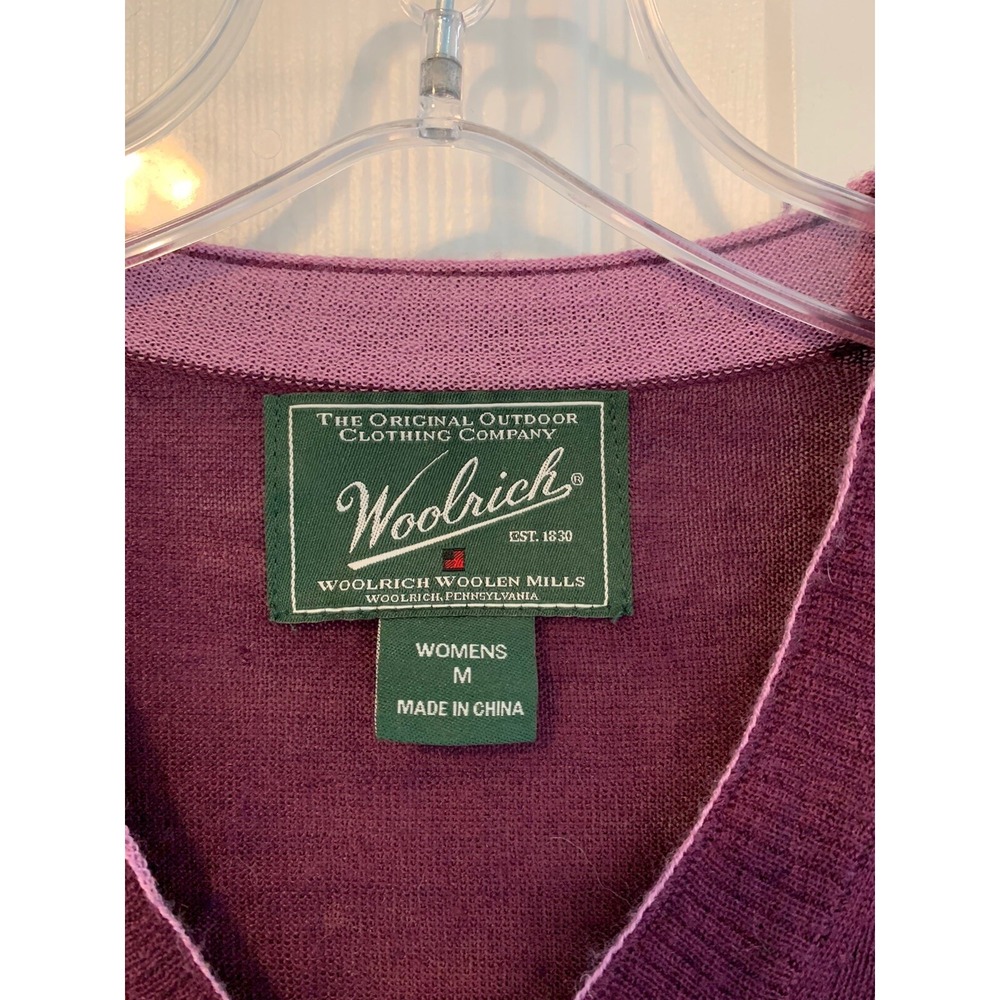 Women's Woolrich Lightweight Wool Blend Pullover V-Neck Sweater Medium Purple - Picture 3 of 7